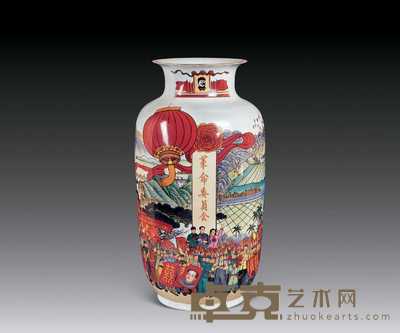 文革 新彩“祖国山河一片红”大瓶 64.5cm